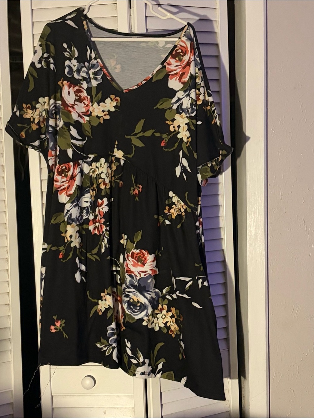 Black Floral V-Neck Women’s Dress